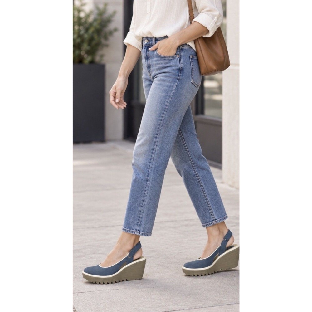 FLY London Women’s Blue White Trim Wedge Size 37 P50081004